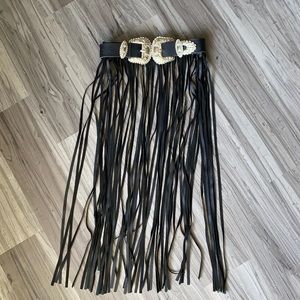 Faux leather fringe belt